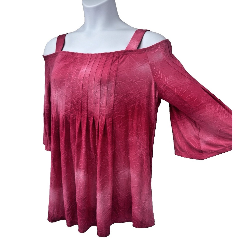 Pink Tie Dye Cold Shoulder Tunic Blouse XL stretch pintuck comfort embroidered